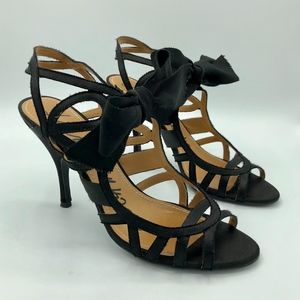 Lanvin Bow Strappy Satin Stiletto 90 Sandals Black